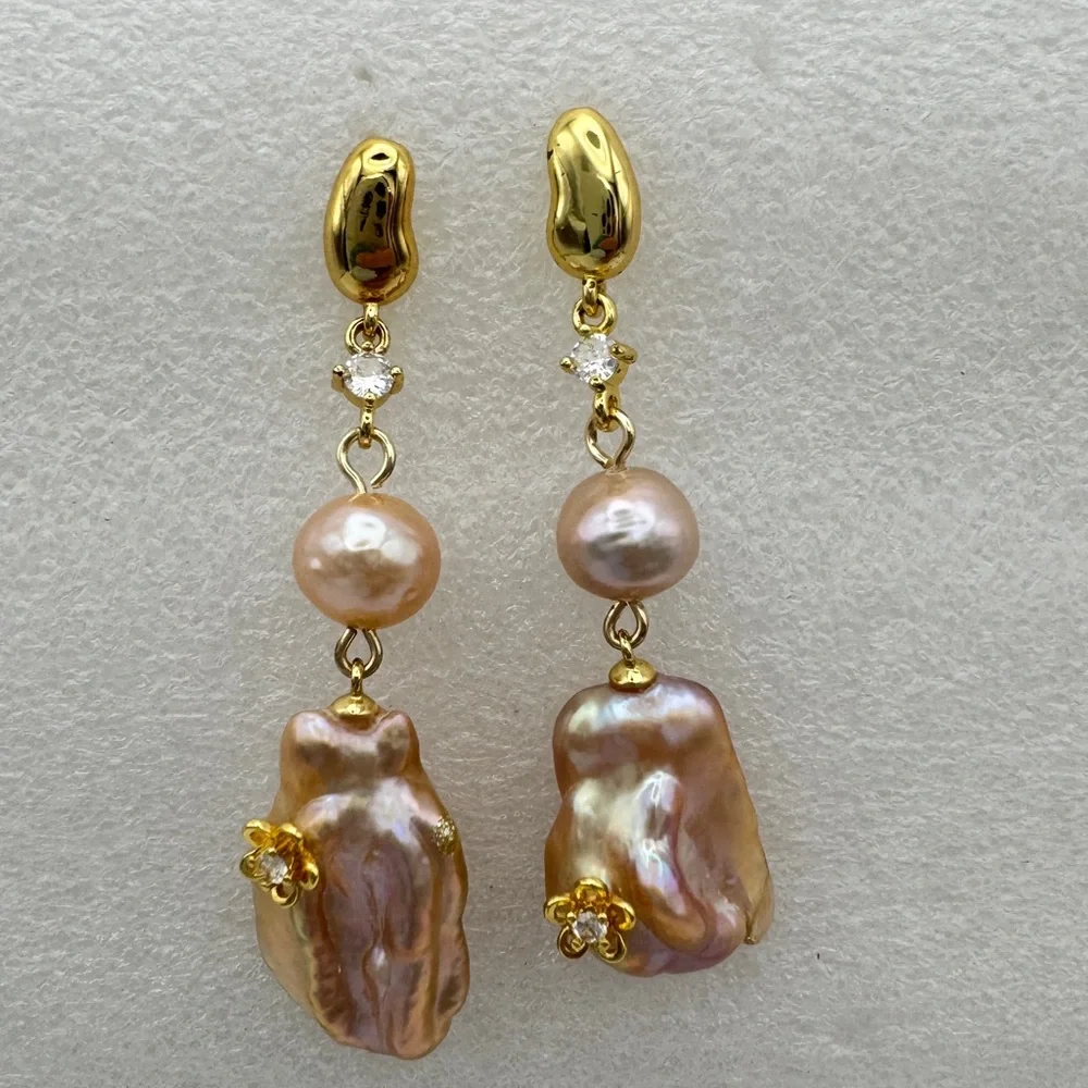 Real authentic lavender pink fresh water pearl dangle